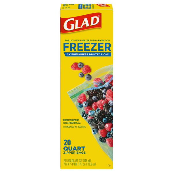 Glad Zipper Freezer Storage Plastic Bags, Quart, 20 Count | Hy-Vee