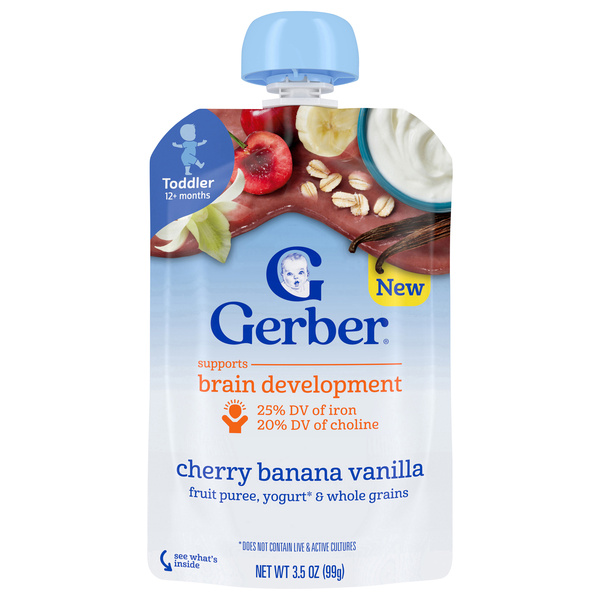 Gerber Toddler Food, Cherry Banana Vanilla Puree Pouch, Fruit
