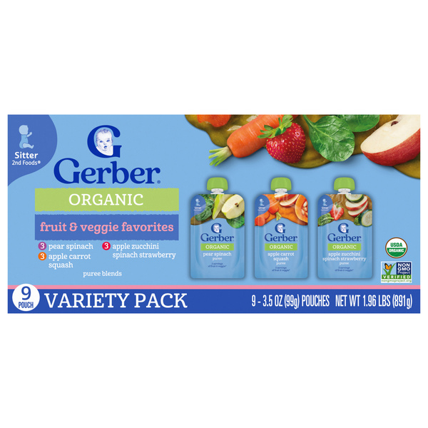 Gerber Stage 2 Baby Food, Organic Fruit and Veggie Favorites Puree