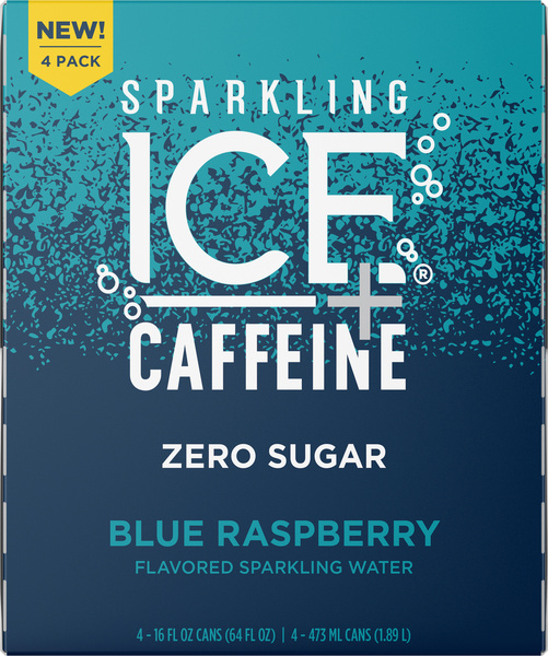 Sparkling ICE Caffeine, Blue Raspberry Flavored, Zero Sugar 4Pk