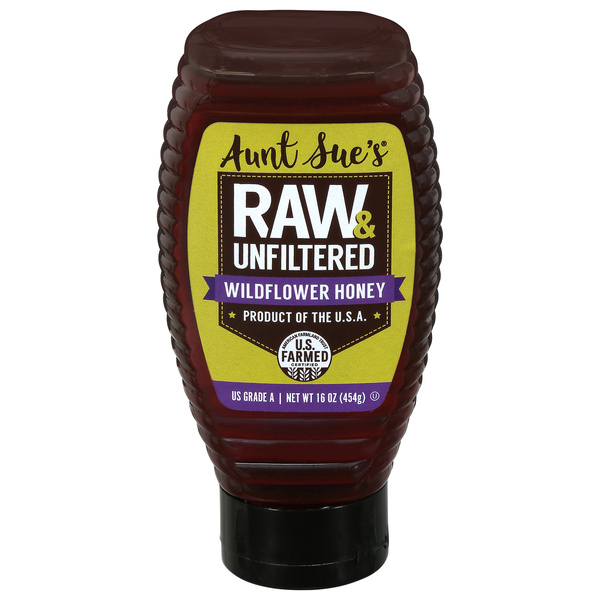 Aunt Sue's Raw & Unfiltered Wildflower Honey 16 oz, image courtesy of Hy-Vee