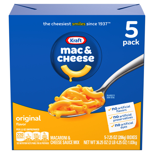 Kraft Original Mac & Cheese Macaroni and Cheese Dinner, 5 Pack