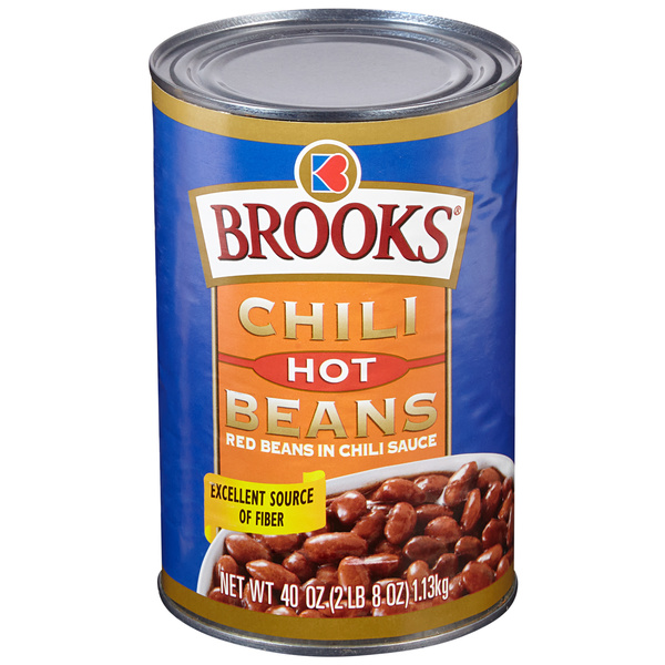 Brooks Chili Beans, Canned Red Beans in Chili Sauce, Hot Flavor, 40 oz., image courtesy of Hy-Vee