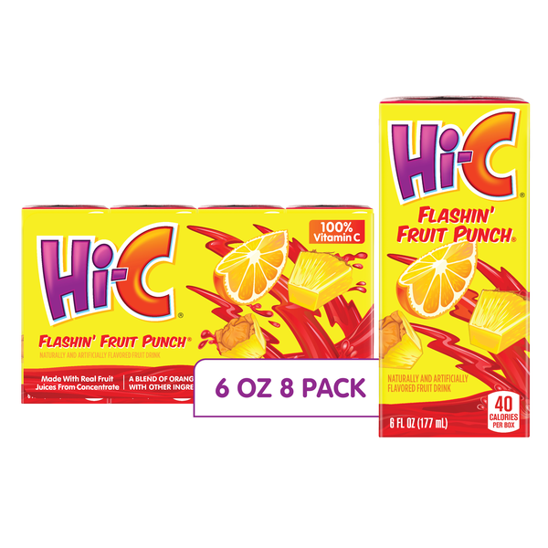 Hi-C Flashin' Fruit Punch Juice Drink Cartons, 6 fl oz, 8 Pack