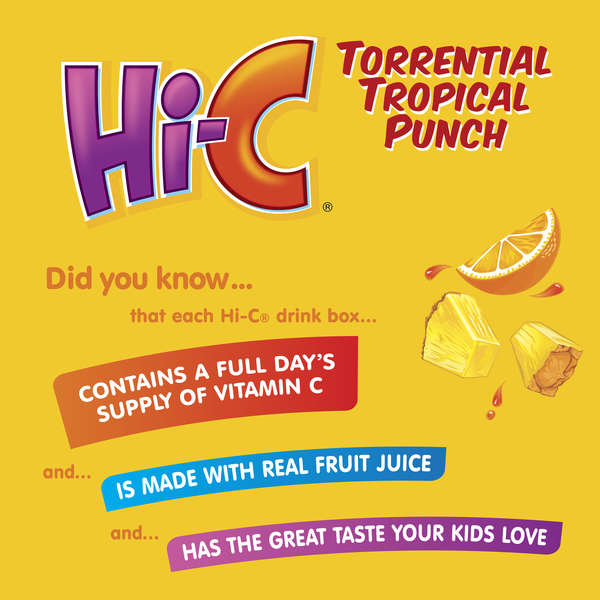Hi-C Torrential Tropical Punch Juice Drink Cartons, 6 fl oz, 8