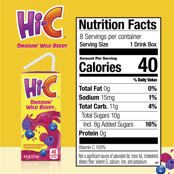 Hi-C Smashin' Wild Berry Juice Drink Cartons, 6 fl oz, 8 Pack | Hy