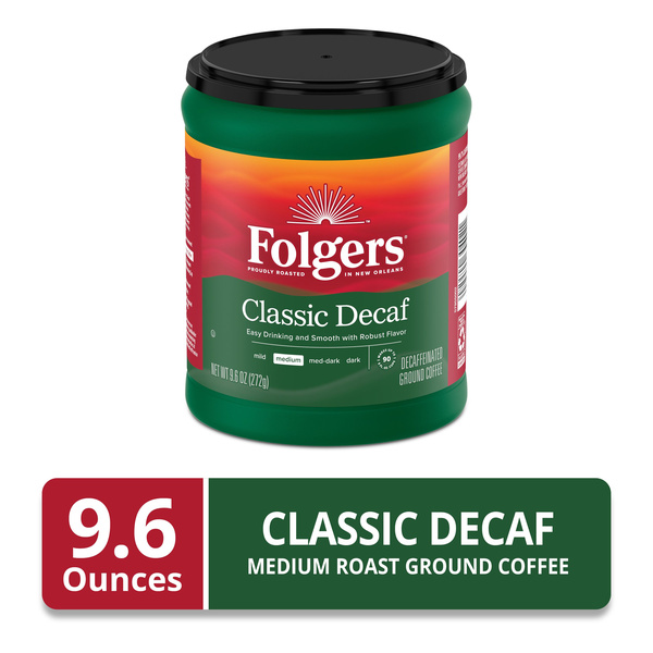 Folgers Decaf Coffee, Ground Coffee, Classic Medium Roast, 9.6