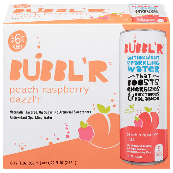 Bubbl'r Antioxidant Peach Raspberry Dazzl'r Sparkling Water 6 - 12
