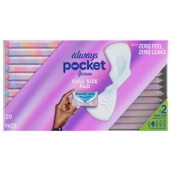 Always Pocket Size Pads, Flexi-Wings, Heavy Flow, Unscented, Size