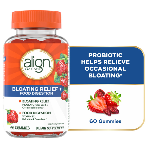 Align Probiotic, Bloating Relief + Food Digestion, Probiotics for Women and Men, 60 Count, image courtesy of Hy-Vee