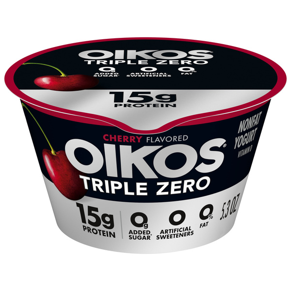 Oikos Triple Zero Cherry High Protein Nonfat Greek Yogurt, 5.3 oz
