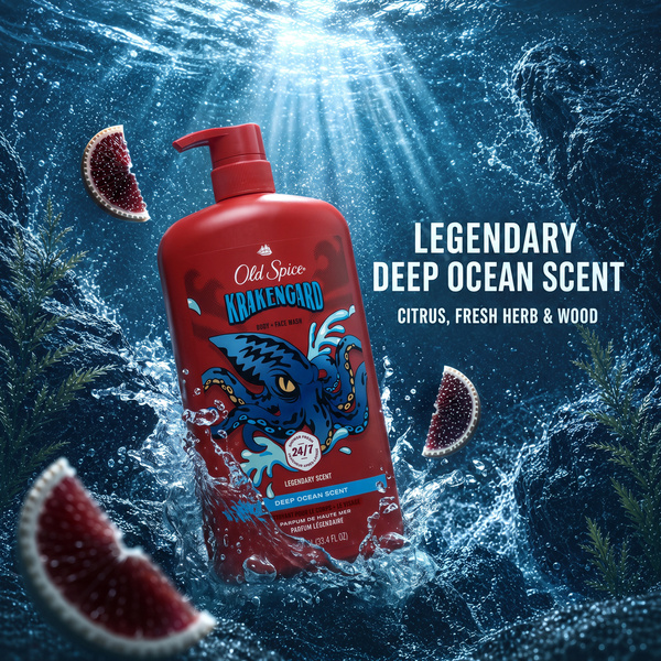 Old Spice Body & Face Wash for Men, Krakengard Deep Ocean, 24/7