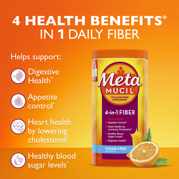 Smooth Metamucil Psyllium Fiber Supplement by Meta Orange Smooth Sugar Free Powder 15 oz 72 doses