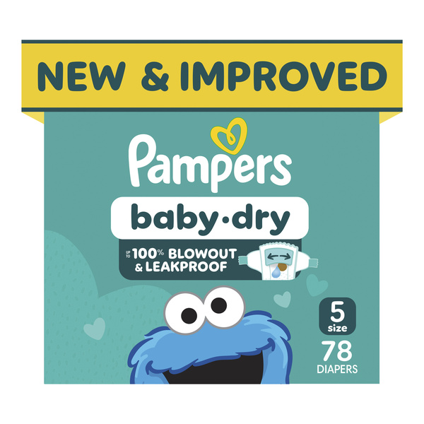 baby Sesame Street Pampers Pampers Baby Dry Ultra Cushiony Diapers, Size (20-37 lbs), 78 Count, Up  to 100% leakproof disposable diaper Hy-Vee Aisles Online Grocery Shopping