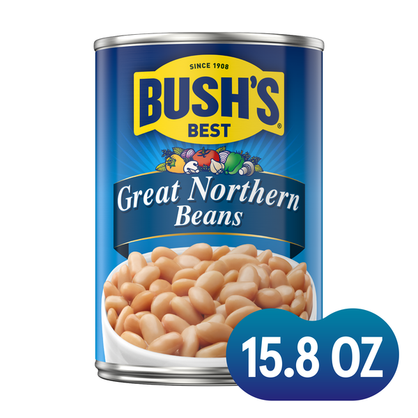 Bush's Best Vegetarian, Gluten Free Great Northern Beans, 15.8 oz Can, image courtesy of Hy-Vee