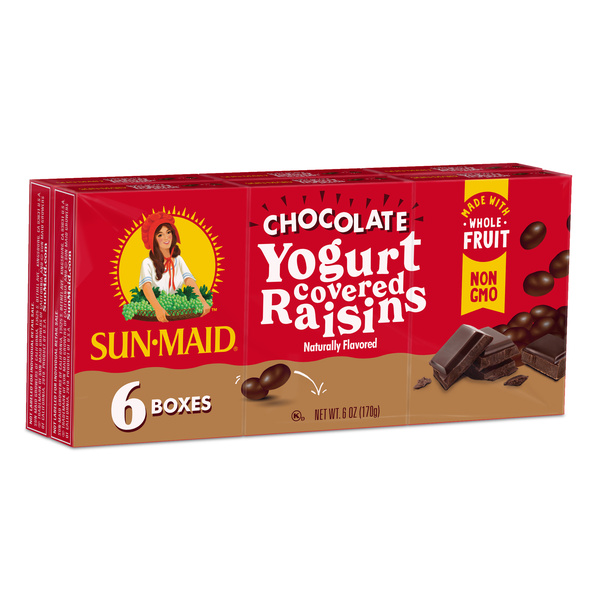 Sun-Maid Chocolate Yogurt Covered Raisins 6-Pack/1oz Cartons | Hy