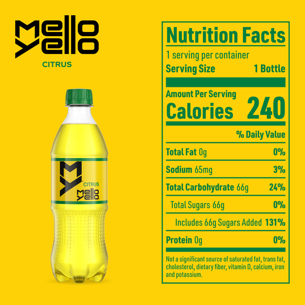 Mello Yello Citrus Soda Soft Drink Bottles, 16.9 fl oz, 6 Pack