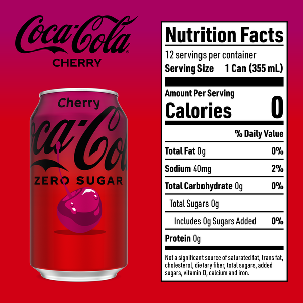 Coca-Cola Zero Sugar Cherry Soda Soft Drink Fridge Pack Cans, 12