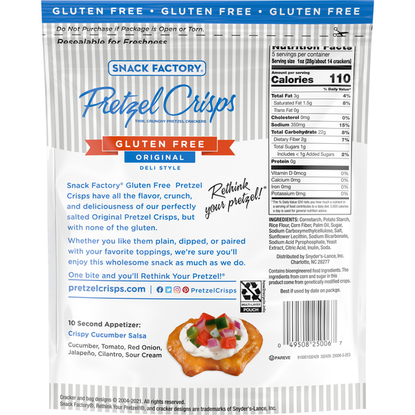 Snack Factory Pretzel Crisps Gluten Free, Original Flavor, 5 Oz