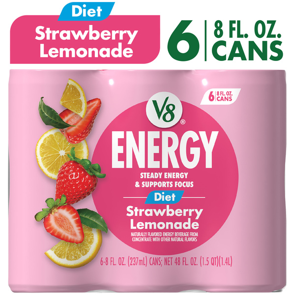 V8 Energy Diet Strawberry Lemonade Juice Energy Drink, 8 fl oz Can