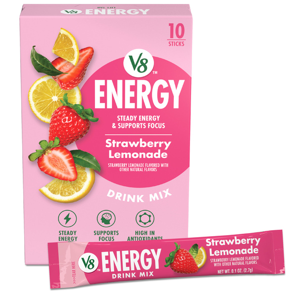 V8 Energy Strawberry Lemonade Energy Drink Powder, 0.1 oz (10 Pack