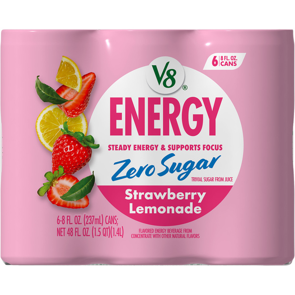 Deta Elis データエリス DEVITA ENERGY 8 V8 Energy Zero Sugar Strawberry Lemonade, 8 fl. oz. Can (6 Pack