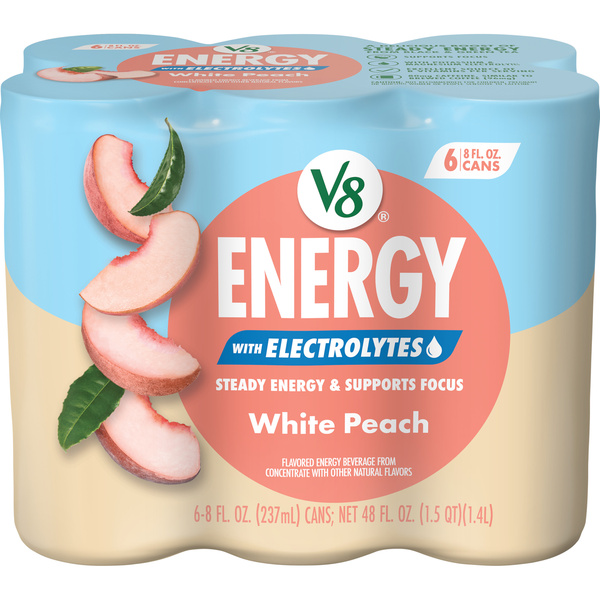 V8 Energy with Electrolytes White Peach Energy Drink, 8 fl oz Can