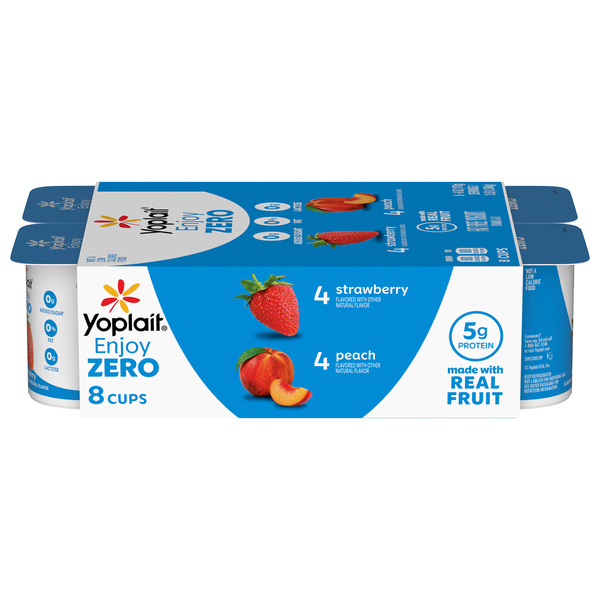 Yoplait Enjoy ZERO Fat Free Yogurt Cups, Strawberry and Peach, 0g