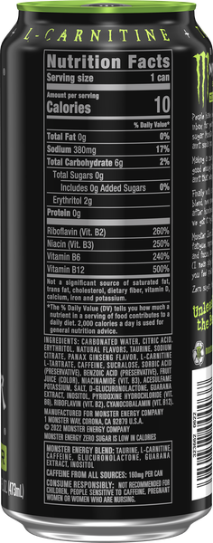 how much l-carnitine in 16 oz monster Energy Zero Sugar Drink friendly formula that doesnt can taking glutathione delay Afterpay-sale-product Flavour:Slush Puppie Twisted Citrus