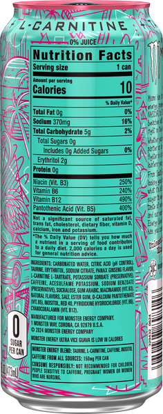 Monster Energy Ultra, Vice Guava, Sugar Free Energy Drink, 16 Fl
