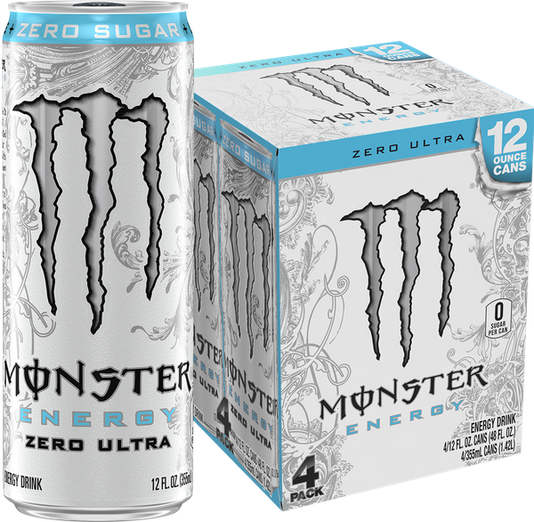 Monster Energy, Zero Ultra, Sugar Free Energy Drink, 4 Pack - 12