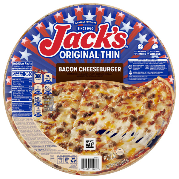 Jack's Bacon Cheeseburger Pizza, Thin Crust Frozen Pizza for