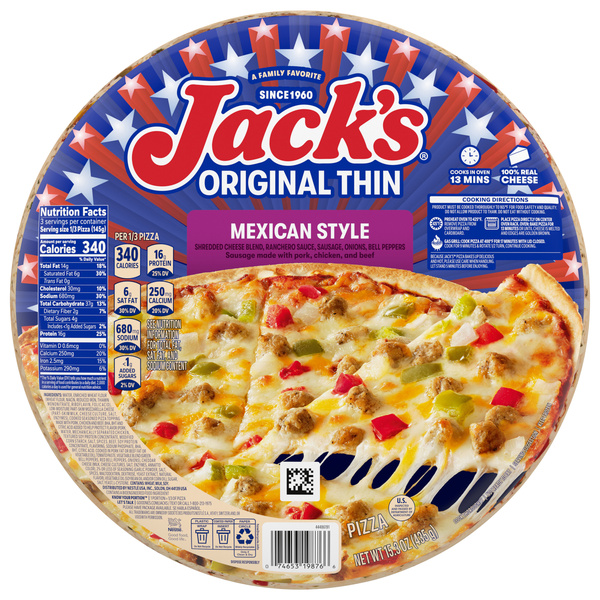Jack's Mexican Style Pizza, Thin Crust Frozen Pizza for Grilling