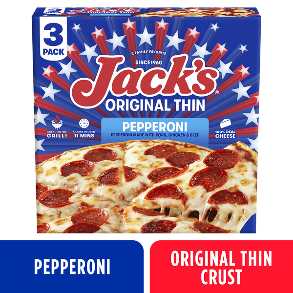 Jack's Pepperoni Pizza, Thin Crust Frozen Pizza for Grilling