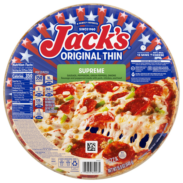 Jack's Supreme Pizza, Thin Crust Frozen Pizza for Grilling, Summer