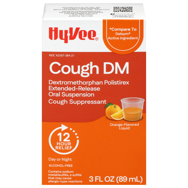 Hy-Vee Orange Flavored Cough DM 3 fl oz, image courtesy of Hy-Vee