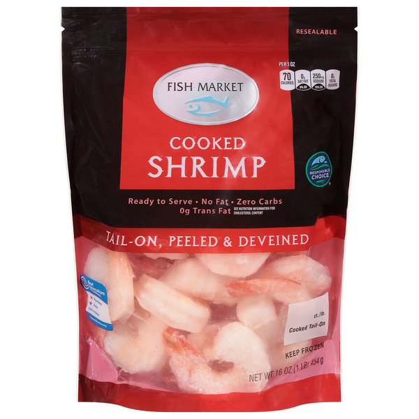 Fish Market Cooked Shrimp 16-20 Ct, Tail-On Peeled & Deveined | Hy