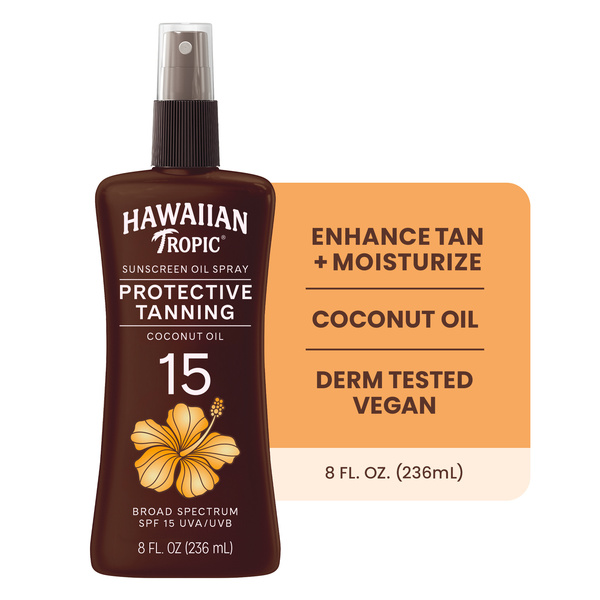 Hawaiian Tropic Protective Tanning Oil Pump Spray SPF 15, 8 Fl Oz