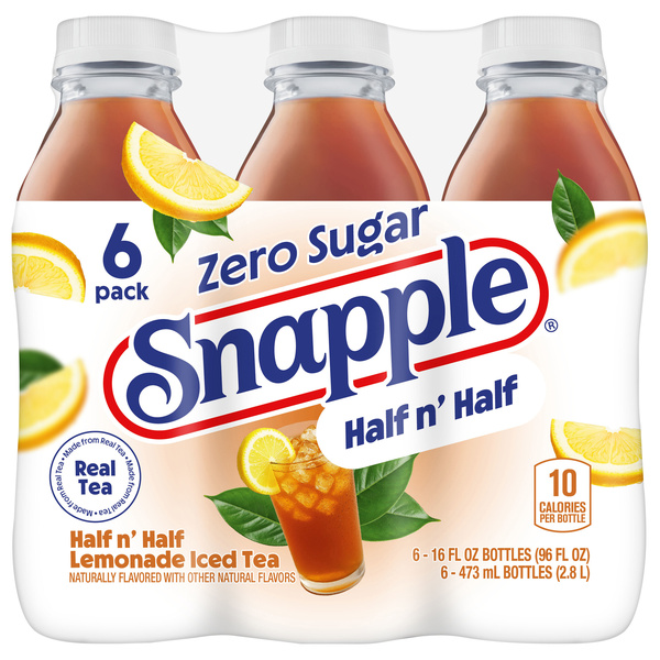 Snapple Zero Sugar Half 'n Half Lemonade Tea, 16 fl oz bottle, 6