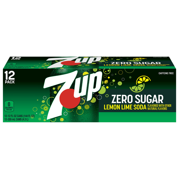7UP Zero Sugar Lime Lemon Soda, 12 fl oz cans, 12 pack | Hy-Vee