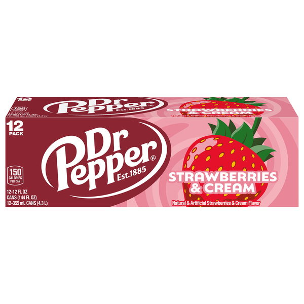 Dr Pepper Strawberries and Cream Soda, 12 fl oz cans, 12 Pack | Hy