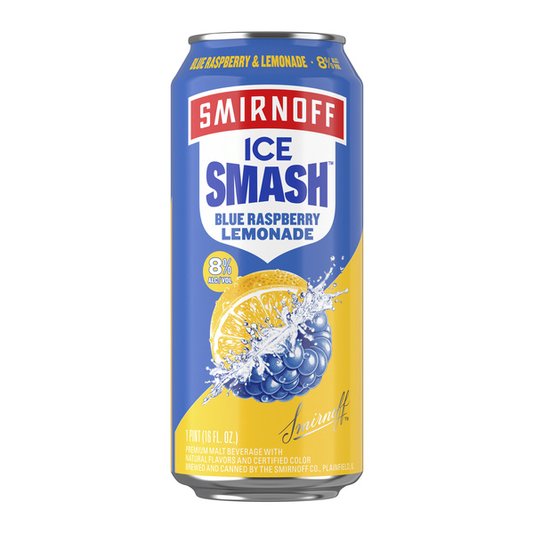 Smirnoff Ice Smash Blue Raspberry Lemonade, Single Serve Can, 16