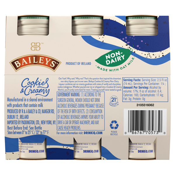Baileys Cookies and Creamy Non-Dairy Liqueur Made with Oat Milk