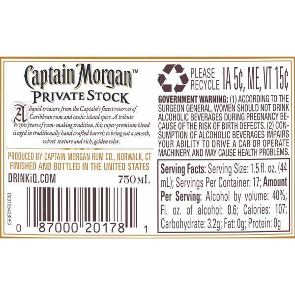 Captain Morgan Private Stock Rum, 750 mL | Hy-Vee Aisles Online