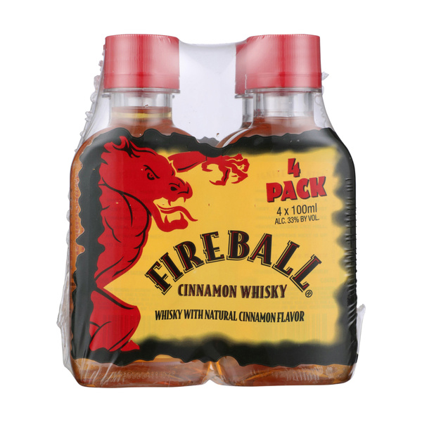 Fireball Cinnamon Whiskey, 100ml Plastic Bottles, 4 Count, 66