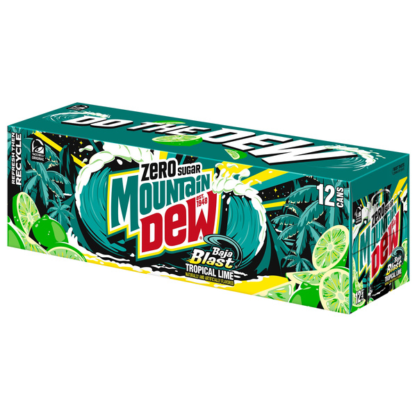 Mountain Dew Zero Sugar Baja Blast Soda Tropical Lime 12 Fl Oz, 12