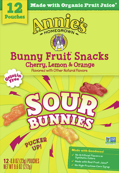 Annie's Bunny Fruit Snacks Sour Bunnies 12 -0.8 oz Pouches | Hy
