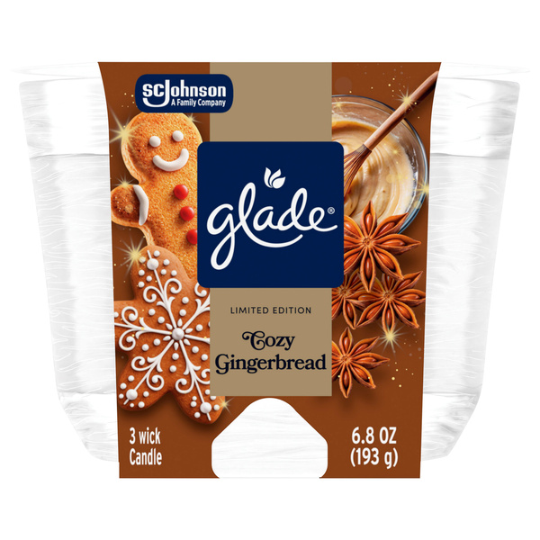 Glade 3-Wick Candle, Cozy Gingerbread, 6.8 oz, 1 Count, image courtesy of Hy-Vee