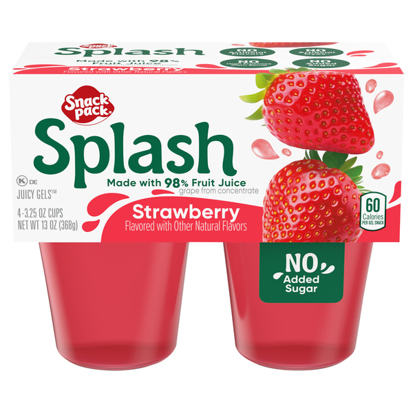 Snack Pack Splash Strawberry Flavored Juicy Gel Cups, 4-3.25 oz