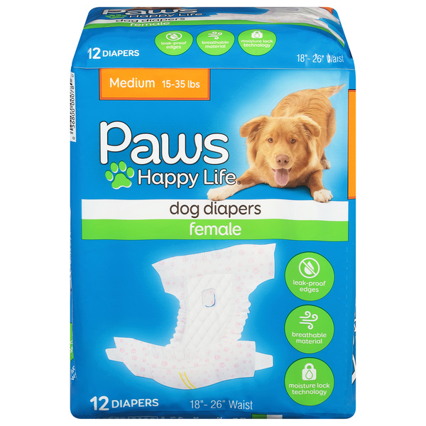Paws Happy Life Female Dog Diapers Medium (15-35 lbs) 12 ea | Hy